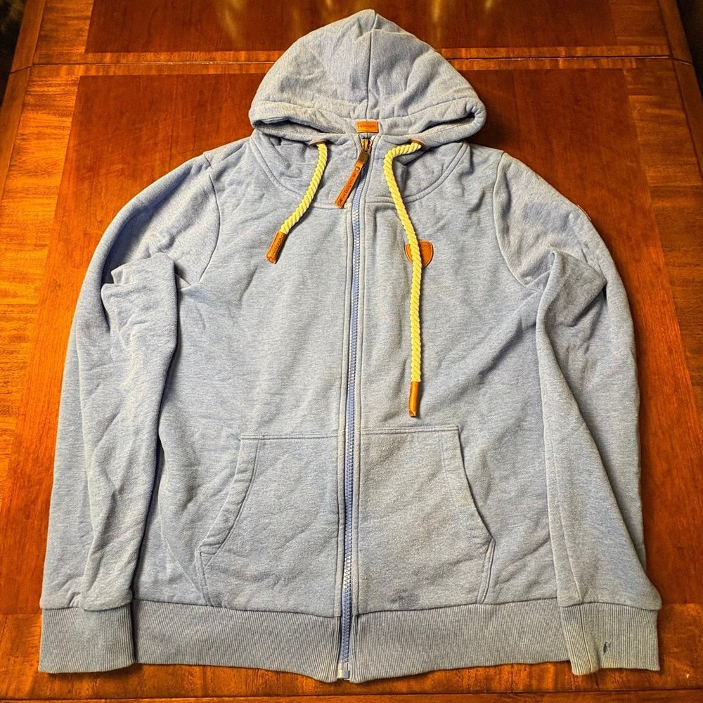 Wanakome Blue Full Zip Hoodie Rope Drawstring Leather Accents
